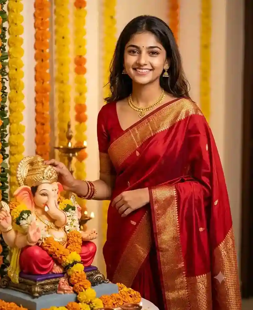 Ganesh Chaturthi Prompt for Women, Girls: AI Photo Editing Ideas