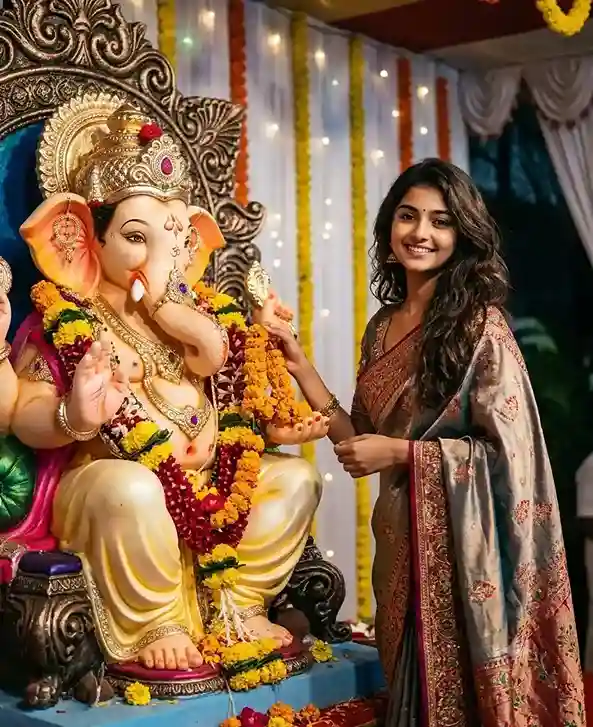 Ganesh Chaturthi Prompt for Women, Girls: AI Photo Editing Ideas