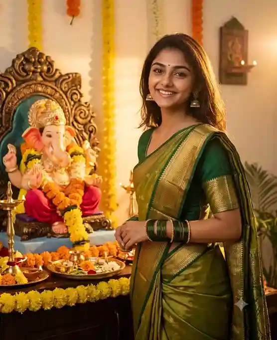 Ganesh Chaturthi Prompt for Women, Girls: AI Photo Editing Ideas